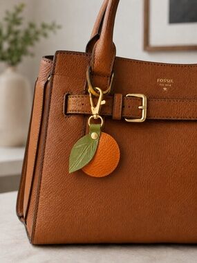 Leather Orange Fruit Bag Charm